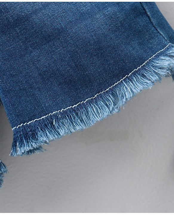 Babyhug Mid Thigh Washed Denim Shorts With Belt - Solid Blue