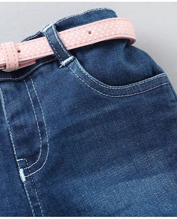 Babyhug Mid Thigh Washed Denim Shorts With Belt - Solid Blue