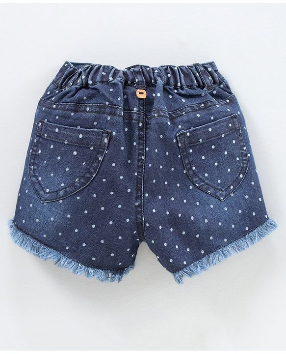 Babyhug Mid Thigh Length Denim Shorts with Suspenders & Polka Print - Blue