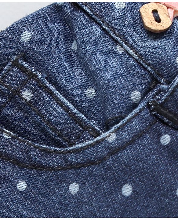 Babyhug Mid Thigh Length Denim Shorts with Suspenders & Polka Print - Blue