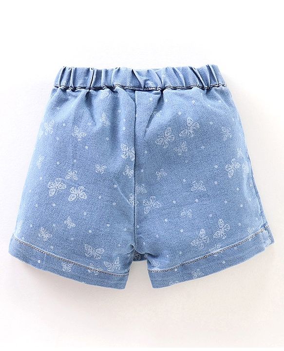 Babyhug Mid Thigh Length Denim Skorts Butterflies Print - Blue