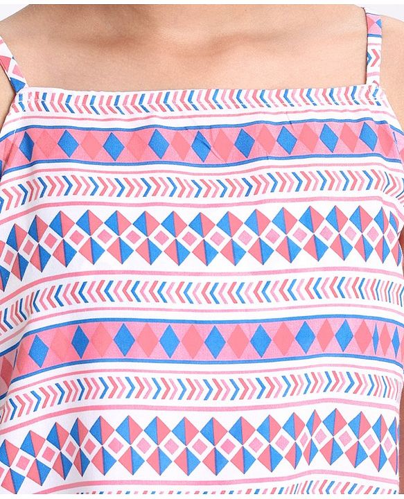 Pine Kids Singlet Sleeves Woven Top With Denim Shorts Printed - Multicolor