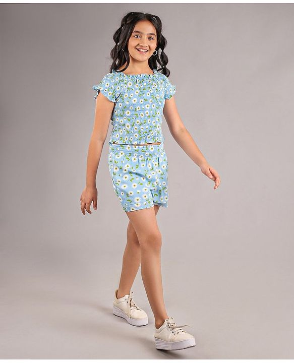 Pine Kids Cropped Length Top with High Waist Printed Shorts - Multicolor