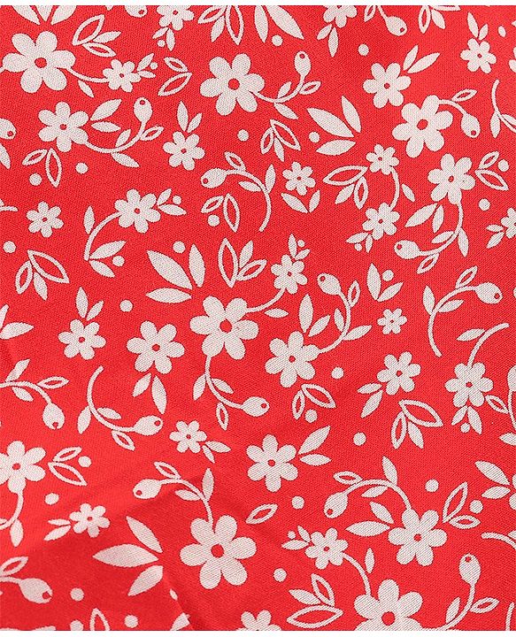 Pine Kids Cotton Floral Printed Top & Denim Shorts Set  - Red