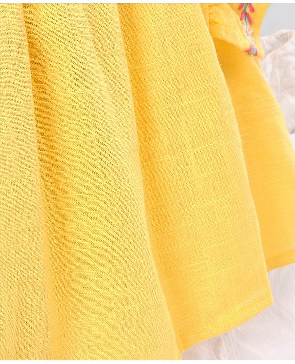 Pine Kids Flutter Sleeves Top & Shorts Set Floral Embroidery - Yellow
