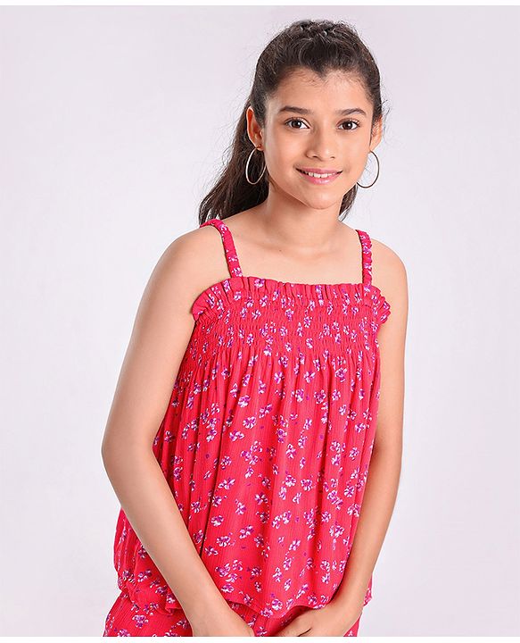 Pine Kids Singlet Sleeves Top & Shorts Set Floral Print - Pink