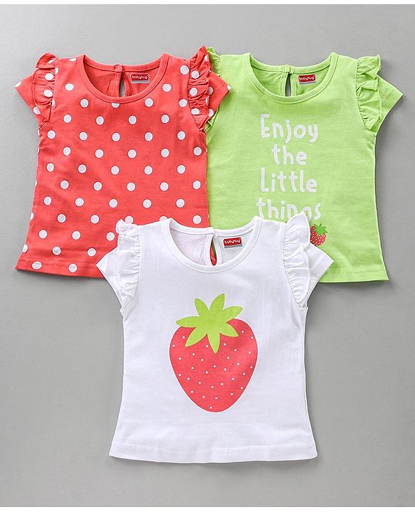 Babyhug Cap Sleeves Tops Strawberry Print Pack of 3 - Multicolour