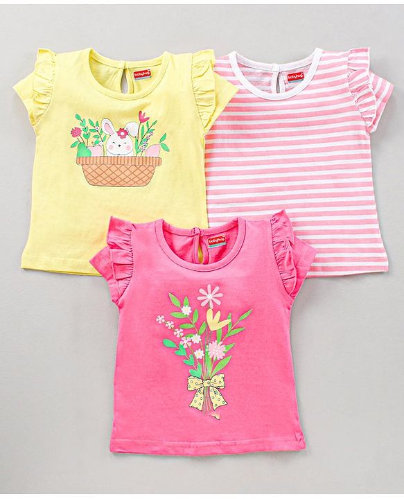 BABYHUG GIRL'S PACK OF 3 HALF SLEEVES TEE WITH GRAPHICS & FRILL DETAILING