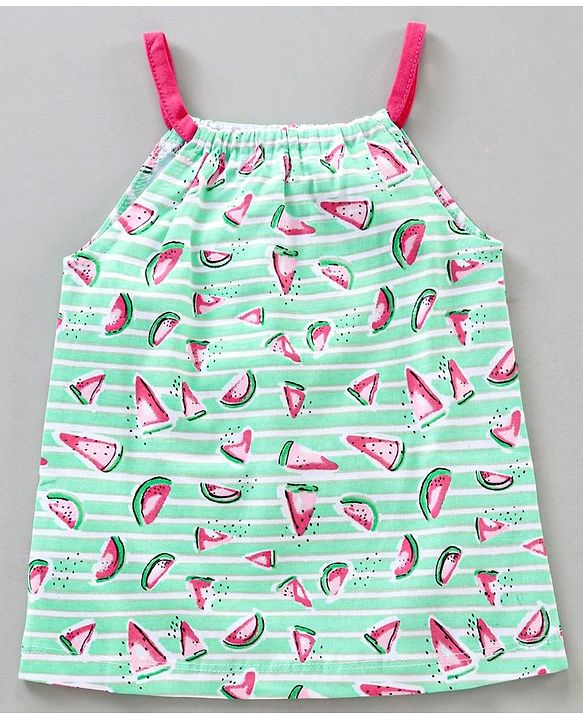 Babyhug Singlet Sleeves Cotton Top Watermelon Print - Mint Green