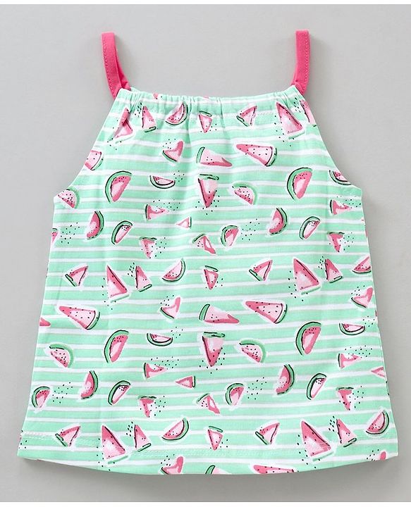 Babyhug Singlet Sleeves Cotton Top Watermelon Print - Mint Green