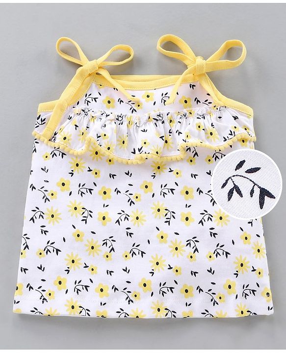 Babyhug Sleeveless Top with Lace Detailing Floral Print - White