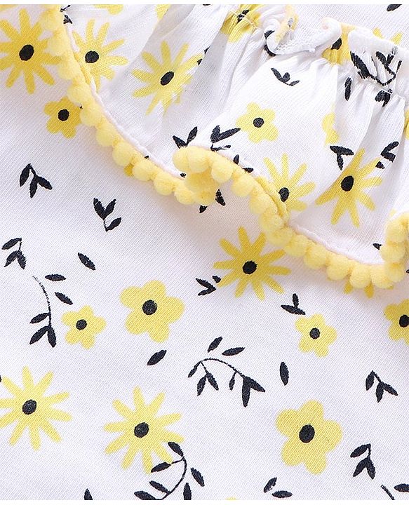 Babyhug Sleeveless Top with Lace Detailing Floral Print - White