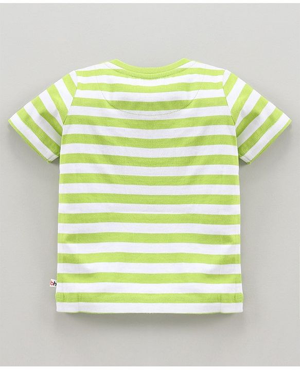 Babyhug Half Sleeves Striped Tee Tiger Print - Green