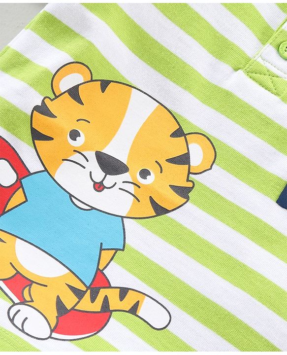 Babyhug Half Sleeves Striped Tee Tiger Print - Green