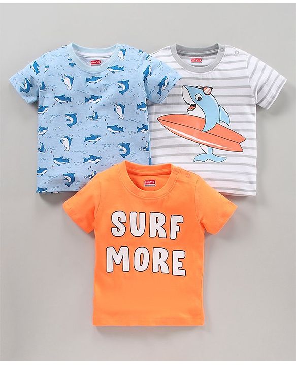 Babyhug Half Sleeves Printed T-Shirts Pack Of 3 - Blue Orange White