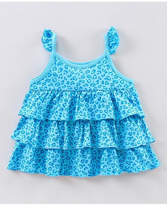 Babyhug Singlet Printed Tee With Frill Detailing - Blue