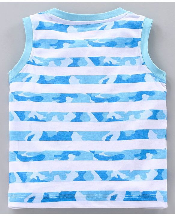 Babyhug Sleeveless Cotton T-Shirt With Sunshine On My Mind Text And Stripe Print - Blue White
