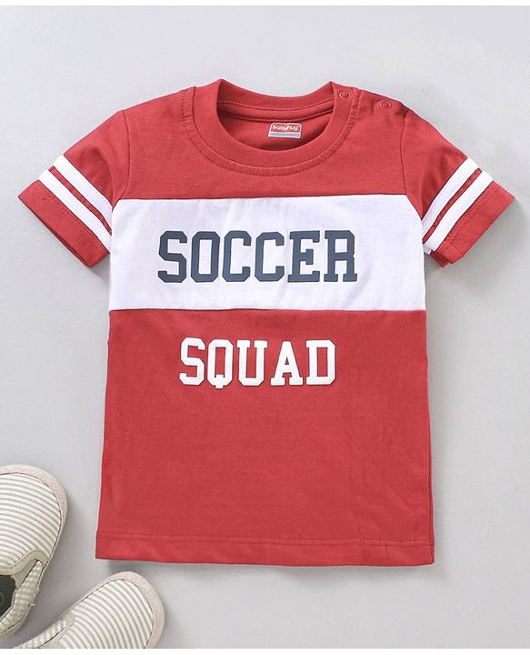 Babyhug Half Sleeves Cotton Blend T-shirt with Text Print - Red