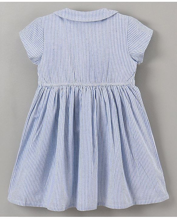 Babyhug 100% Cotton Half Sleeves Frock Floral Embroidery - Blue