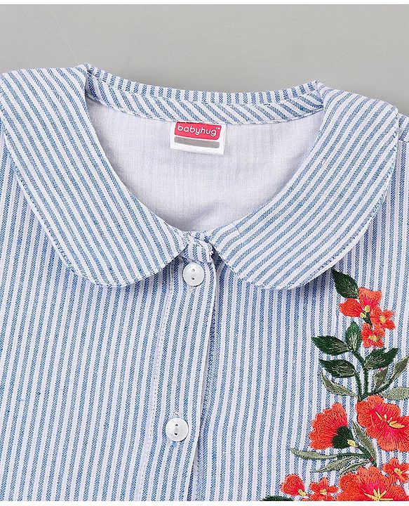 Babyhug 100% Cotton Half Sleeves Frock Floral Embroidery - Blue