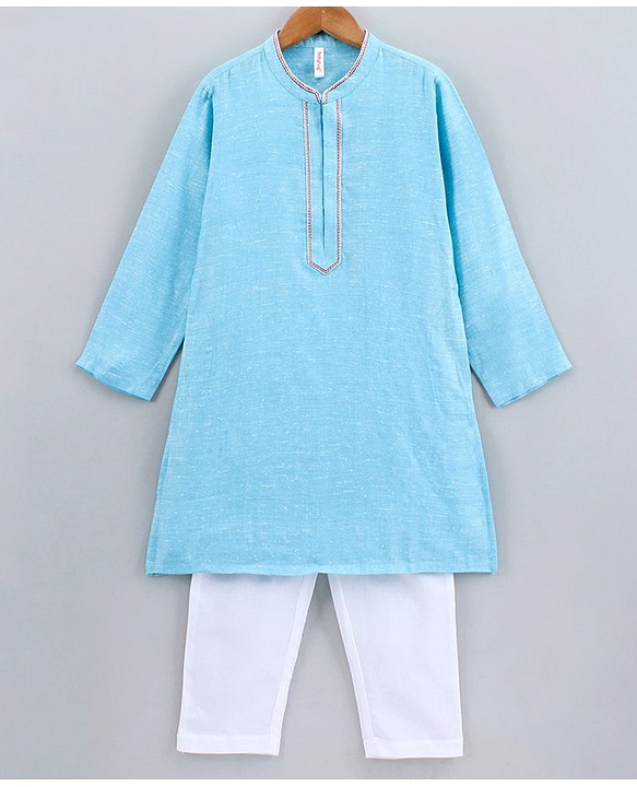 Babyhug Full Sleeves Cotton Kurta Payjama Set - White