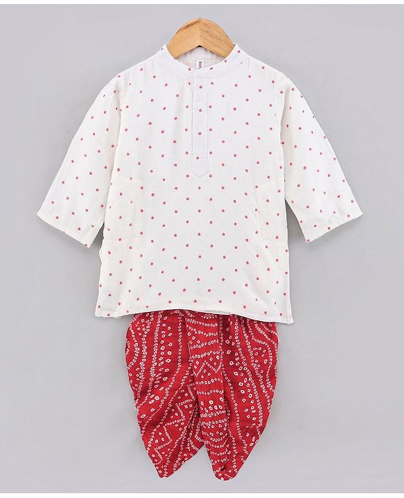 Babyhug Full Sleeves Cotton Printed Kurta and Dhoti Set - Beige