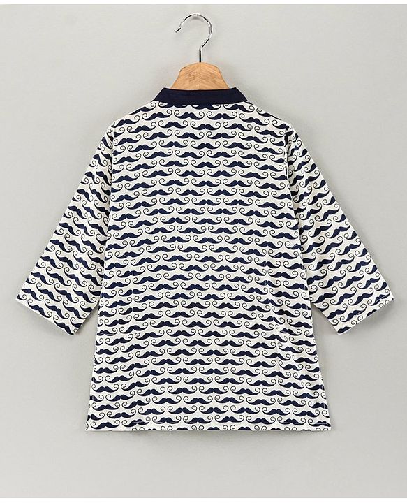 Babyhug Full Sleeves Kurta & Pyjama Moustache Print - White Navy Blue