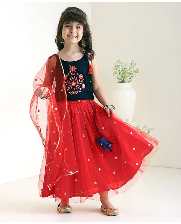 Babyhug Sleeveless Choli & Lehenga with Dupatta - Red