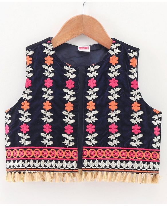 Babyhug 3/4th Sleeves Printed Kurti and Chudidar Set with Embroidered Jacket - Magenta