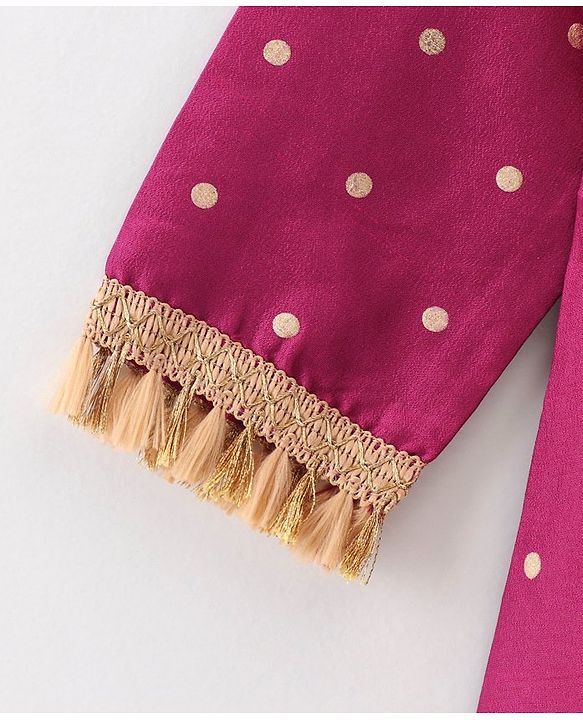 Babyhug 3/4th Sleeves Printed Kurti and Chudidar Set with Embroidered Jacket - Magenta