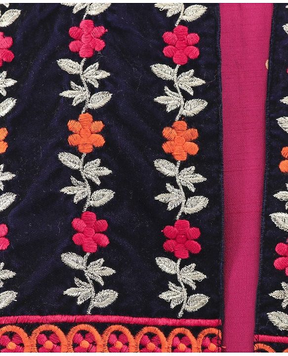Babyhug 3/4th Sleeves Printed Kurti and Chudidar Set with Embroidered Jacket - Magenta
