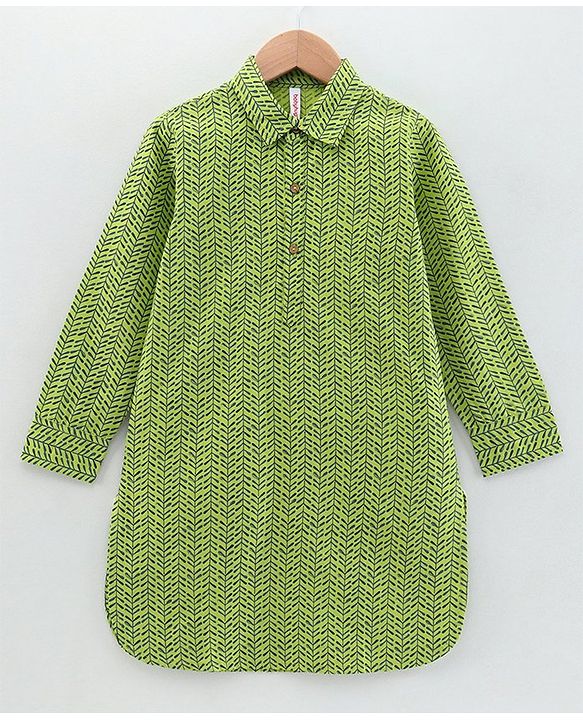 Babyhug Full Sleeves Printed Kurta & Pyjama Set - Green Blue