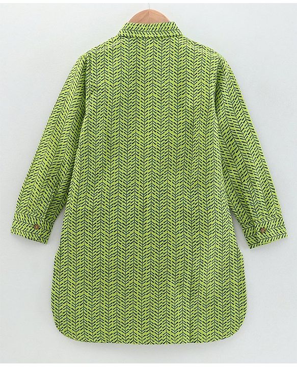Babyhug Full Sleeves Printed Kurta & Pyjama Set - Green Blue