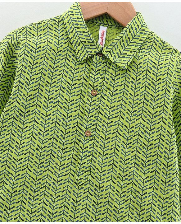 Babyhug Full Sleeves Printed Kurta & Pyjama Set - Green Blue