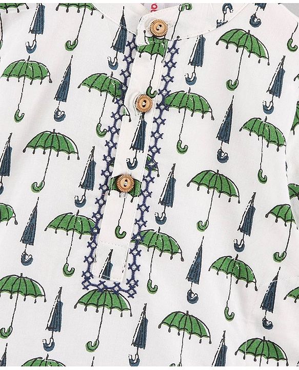 Babyhug Full Sleeves Kurta and Dhoti Pants Set Umbrella Print - White Blue