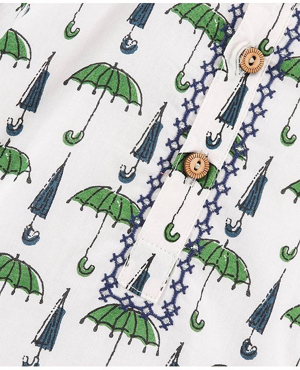 Babyhug Full Sleeves Kurta and Dhoti Pants Set Umbrella Print - White Blue