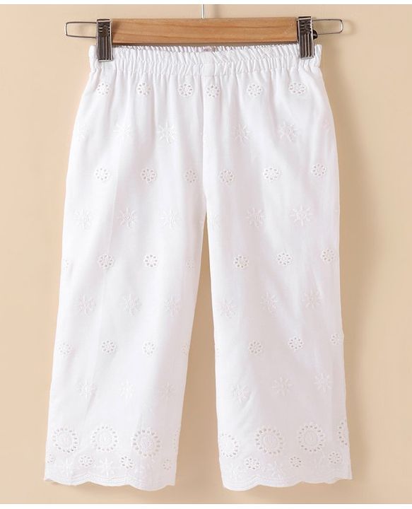 Babyhug Sleeveless Kurti & Palazzo With Dupatta Floral Embroidery - Light Peach White