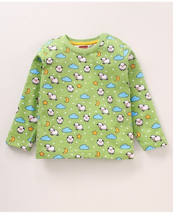 Babyhug Cotton Knit Full Sleeves Night Suit Sheep Print - Green