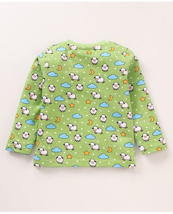 Babyhug Cotton Knit Full Sleeves Night Suit Sheep Print - Green