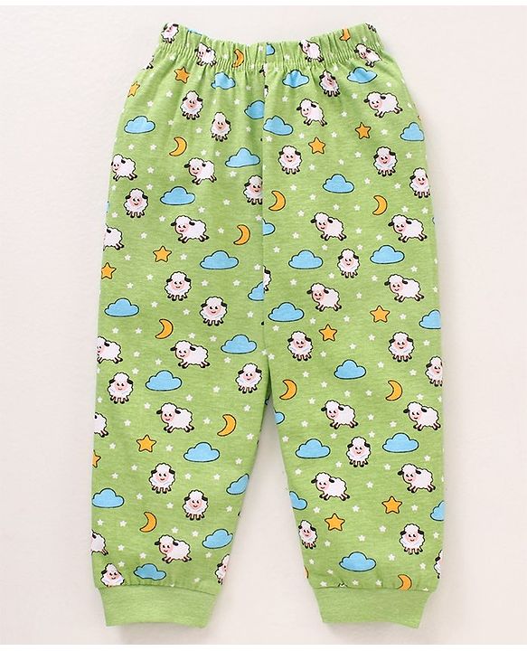 Babyhug Cotton Knit Full Sleeves Night Suit Sheep Print - Green