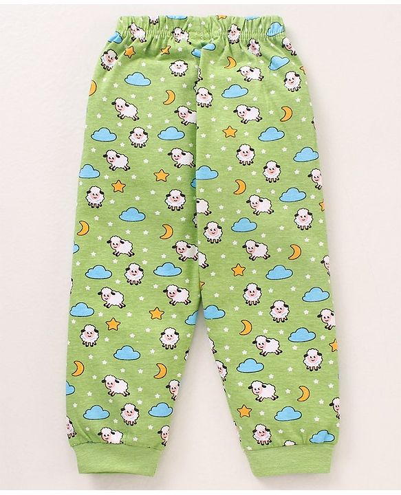 Babyhug Cotton Knit Full Sleeves Night Suit Sheep Print - Green