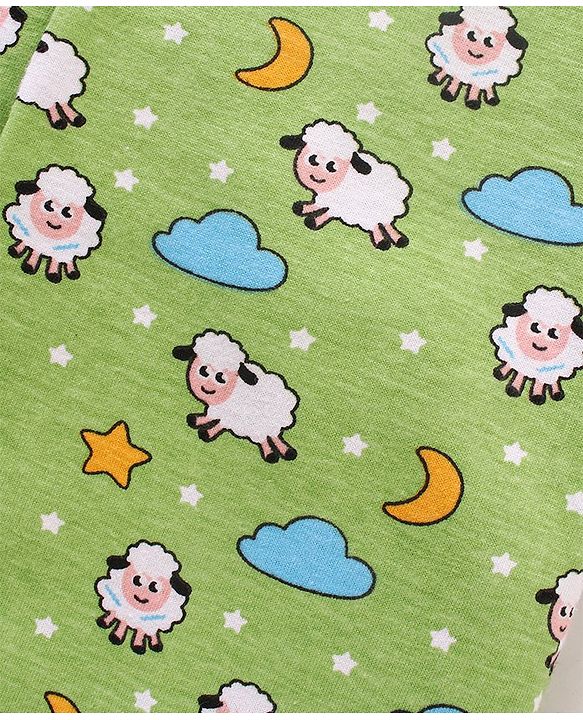 Babyhug Cotton Knit Full Sleeves Night Suit Sheep Print - Green
