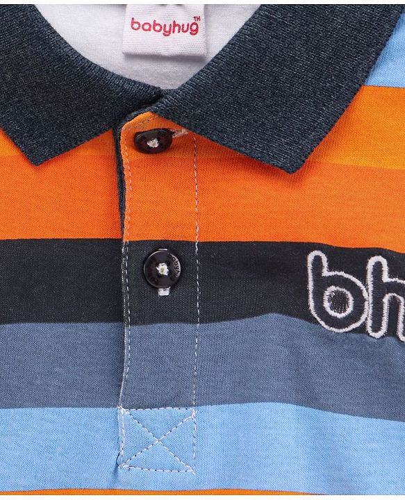 Babyhug Half Sleeves Cotton T-Shirt Stripes Print- Multicolor