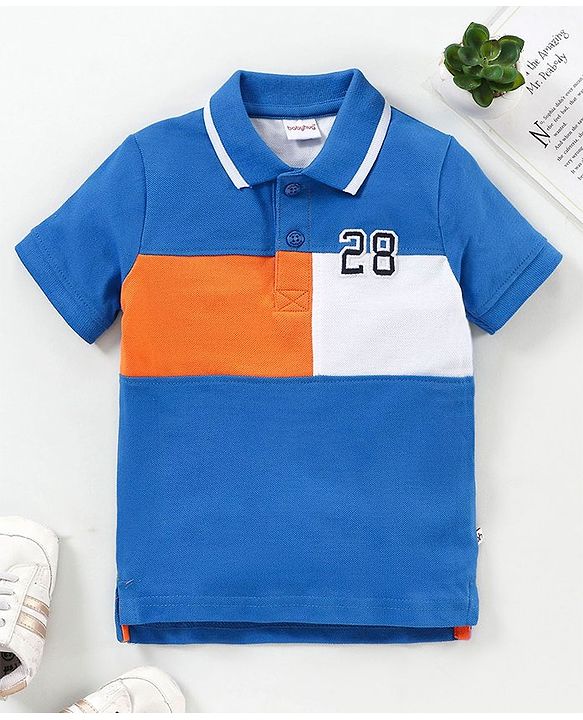 Babyhug Half Sleeves Cotton Color Block T-Shirt- Blue