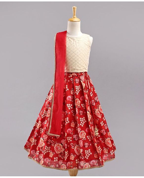Babyhug Sleeveless Choli & Lehenga with Dupatta - Maroon