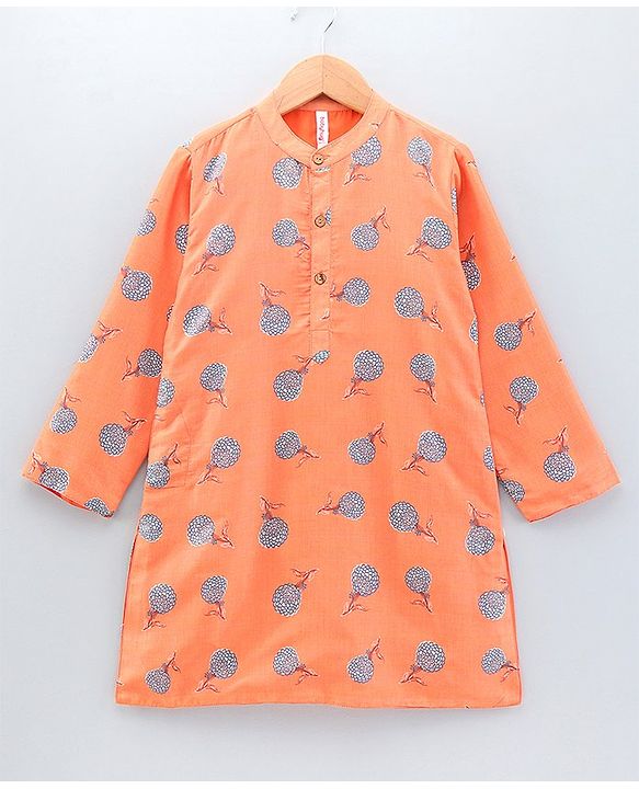 Babyhug Full Sleeves Kurta Payjama Set Floral Print - Orange