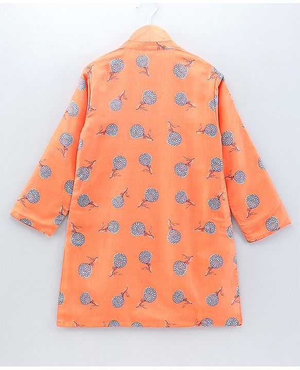 Babyhug Full Sleeves Kurta Payjama Set Floral Print - Orange