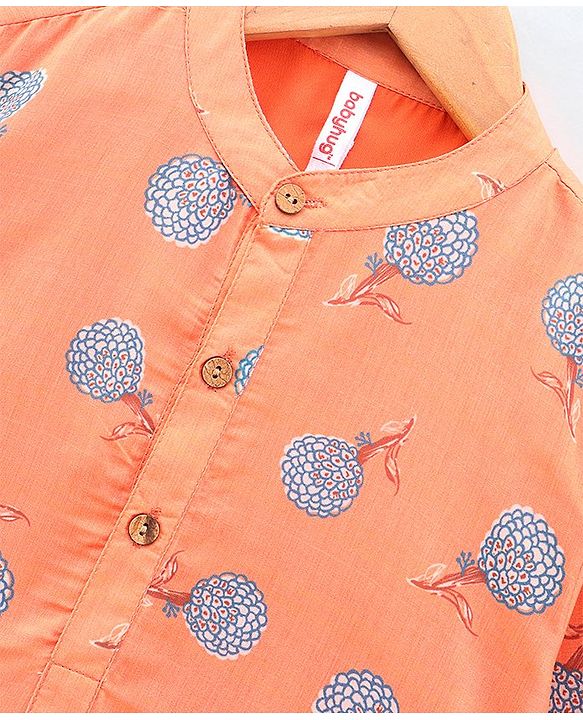 Babyhug Full Sleeves Kurta Payjama Set Floral Print - Orange