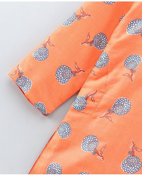 Babyhug Full Sleeves Kurta Payjama Set Floral Print - Orange
