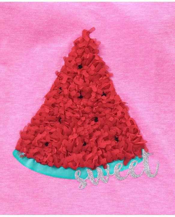 Babyhug Cap Sleeves Cotton Top with 3D Melon Applique - Pink